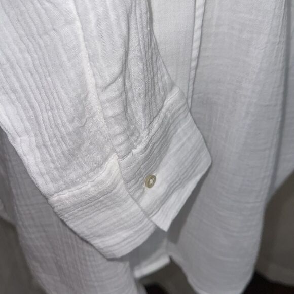 A & F S Oversized White Gauze Lightweight Cotton Button Down Belted Shirt Tunic - Picture 6 of 12